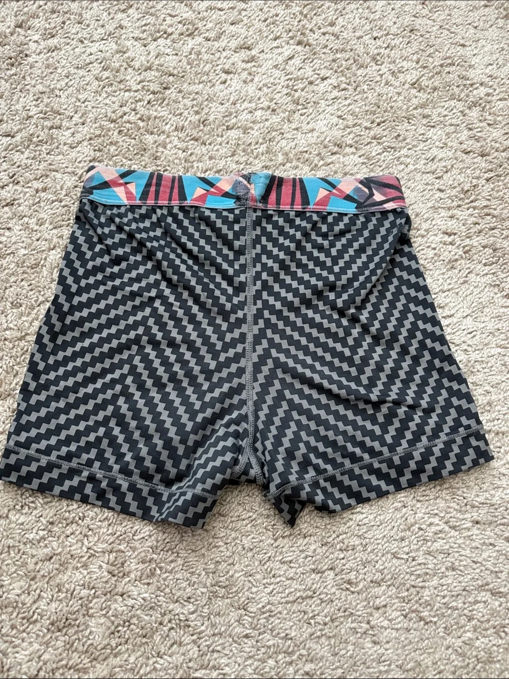 Nike Women's Black Zigzag Athletic Shorts with Multicolor Waistband